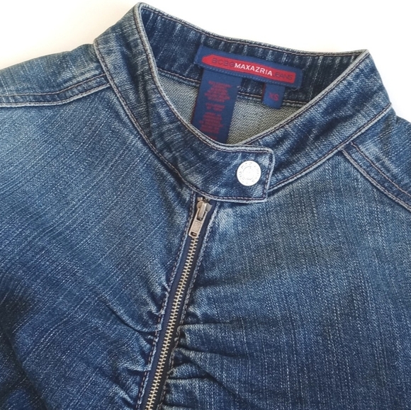 BCBGMAXAZRIA Ombre Denim Long Sleeve Zip Up Fitted Blue Jean Jacket Blazer XS - Picture 8 of 16